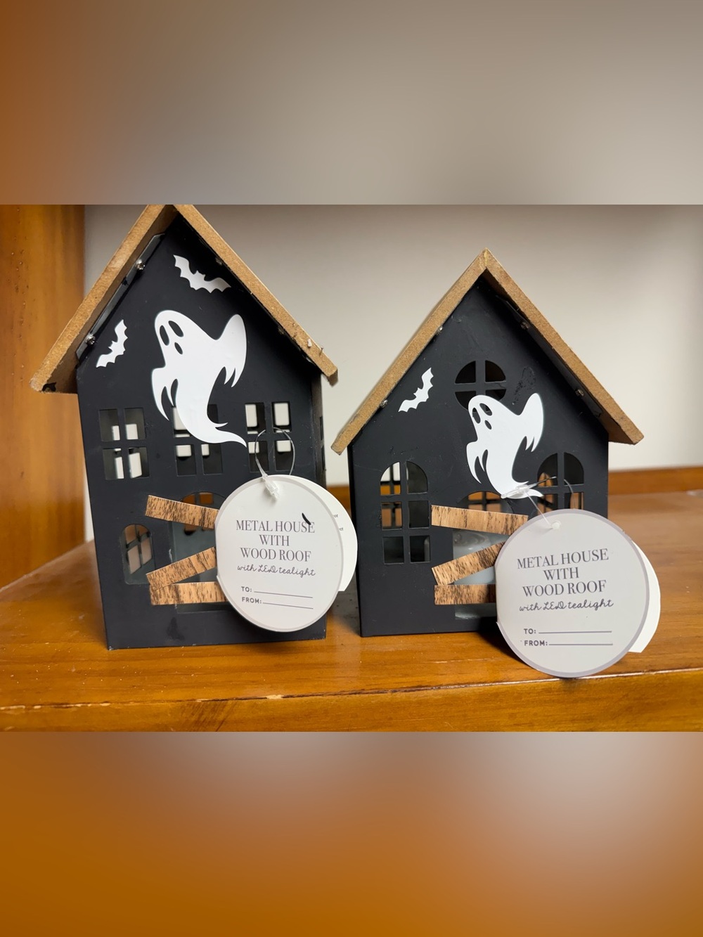 Metal Haunted House with Wood Roof - Black